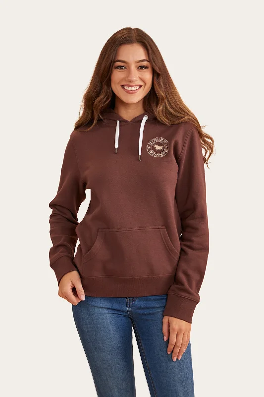Signature Bull Womens Pullover Hoodie - Chocolate/Dark Sand One Shoulder Top