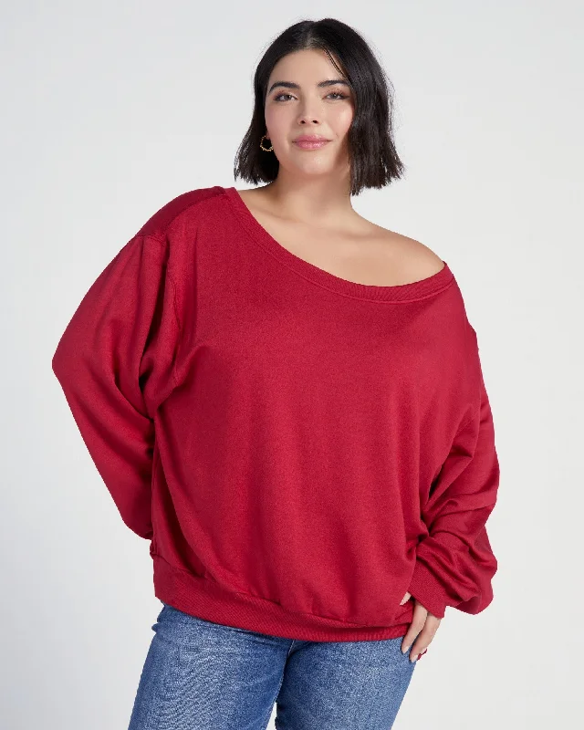 Plus Size Brooksville One Shoulder Sweatshirt Hoodie with Button Classic Timeless