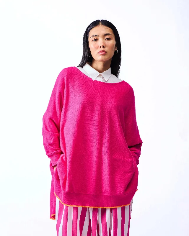 Victoria Boatneck Pullover - Fuchsia Angora Wool Cozy