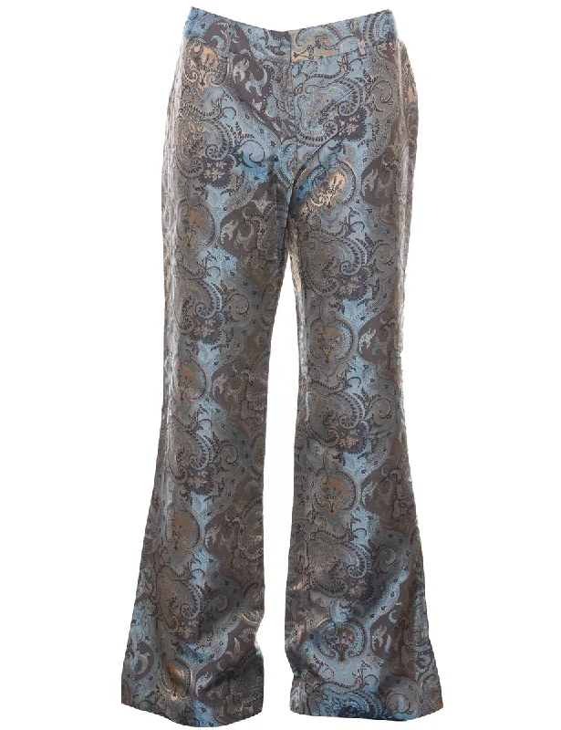Metallic Paisley Pattern Multi-Colour Y2K Trousers - W30 L33 Trousers Wedding White