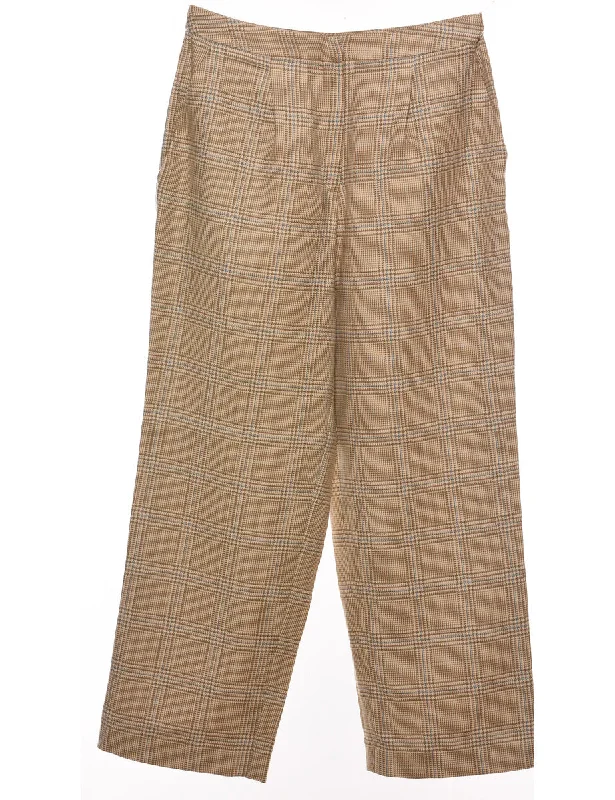 Light Blue & Light Brown Dogtooth Check Trousers - W28 L27 Trousers Leather Faux