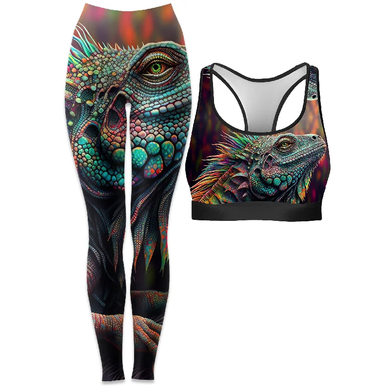 Psychedelic Giant Iguana 2.0 Rave Bra and Leggings Combo Comfortable Slim Fit Leggings Psychedelic Giant Iguana 2.0 Rave Bra and Leggings Combo Comfortable Slim Fit Leggings