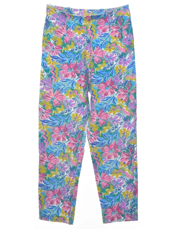 Multi-colour Floral Print Trousers - W24 L24 Trousers Fall Fleece