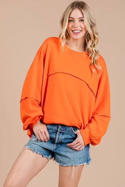 Hazel Blues® |  Ces Femme Exposed Seam Long Sleeve Sweatshirt Oversized Hoodie Comfort Casual