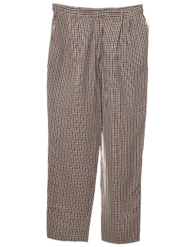 Navy & Light Brown Tapered Checked Trousers - W30 L30 Trousers Custom Made
