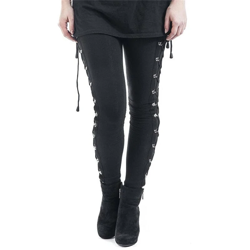 Women's Punk Lace-up Leggings Elegant Textured Leggings