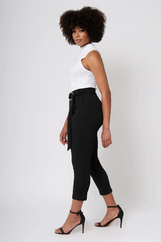 High Rise Self Buckle Knit Crepe Trousers Skinny Trousers Denim Stretchy