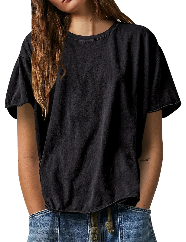 Women's Oversized T Shirts Casual Short Sleeve Shirts Loose Crewneck Drop Shoulder Pullover Tops Tees Scalloped Neck Pullover