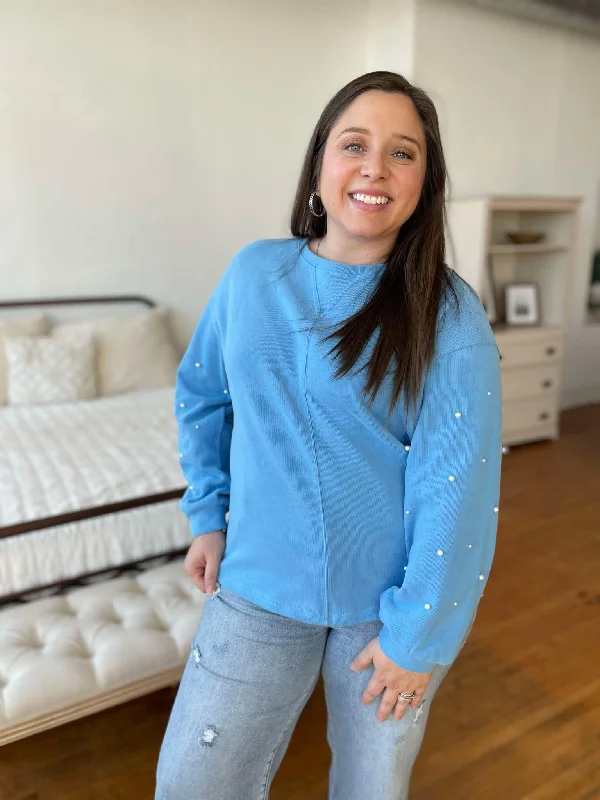 Hazel Blues® | PREORDER: Hint Of Glamour Pearl Sleeve Sweatshirt Hoodie with Embroidery Detailed Premium Hazel Blues® | PREORDER: Hint Of Glamour Pearl Sleeve Sweatshirt Hoodie with Embroidery Detailed Premium