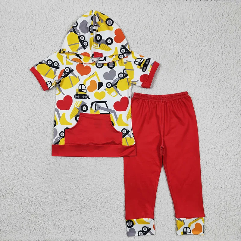 BSPO0050 Baby Boy Valentine's Tractor Pocket Hoodie Outfit Hoodie with Puffed Sleeves Voluminous Trendy BSPO0050 Baby Boy Valentine's Tractor Pocket Hoodie Outfit Hoodie with Puffed Sleeves Voluminous Trendy