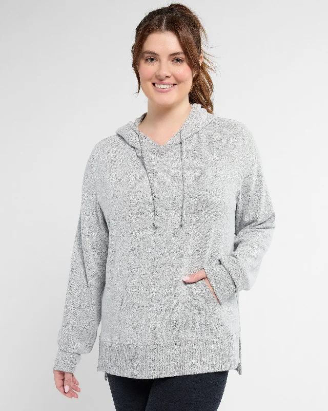 Plus Size Hacci Pocket Hoodie Hoodie with Ribbed Neckline Snug Warm