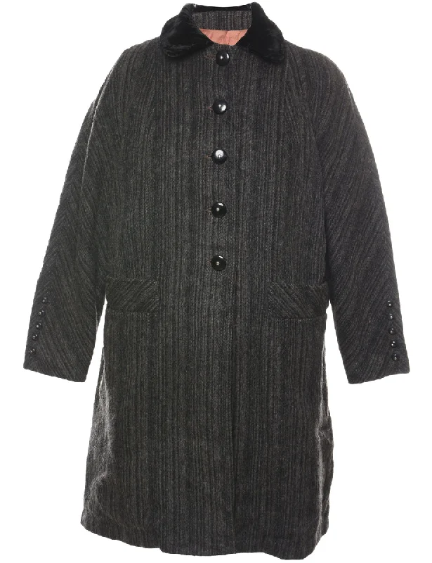 Striped Pattern Wool Coat - L Bodycon Sheath Shift