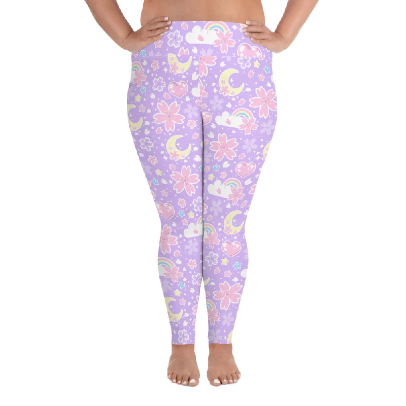 Cherry Blossom Dreams Purple Plus Size Leggings Fashionable Seamless Leggings