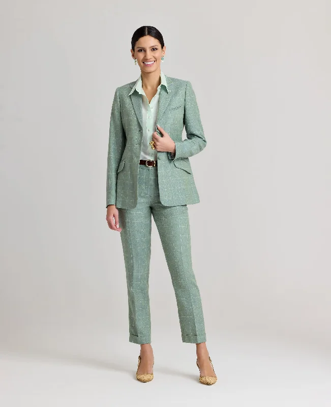 Jackie Wool Silk Turn-up Trousers In Sea Green Trousers sophisticated sleek