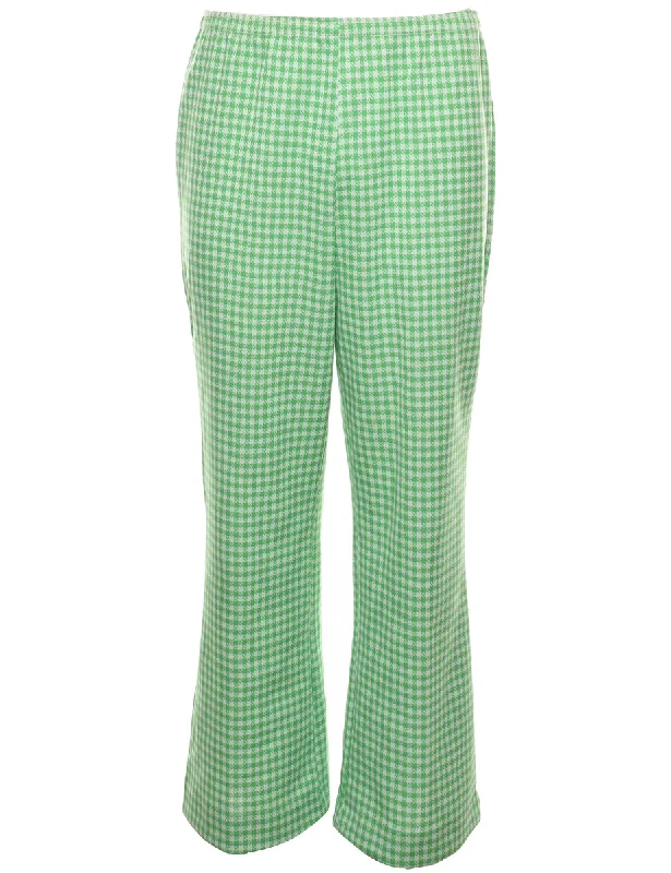 Houndstooth Light Green & Off-White Flared Trousers - W30 L28 Trousers Yoga Stretchy