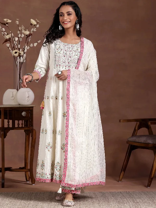 Off white Embroidered Cotton A-Line Kurta With Trousers & Dupatta Cropped Trousers Casual Linen Off white Embroidered Cotton A-Line Kurta With Trousers & Dupatta Cropped Trousers Casual Linen