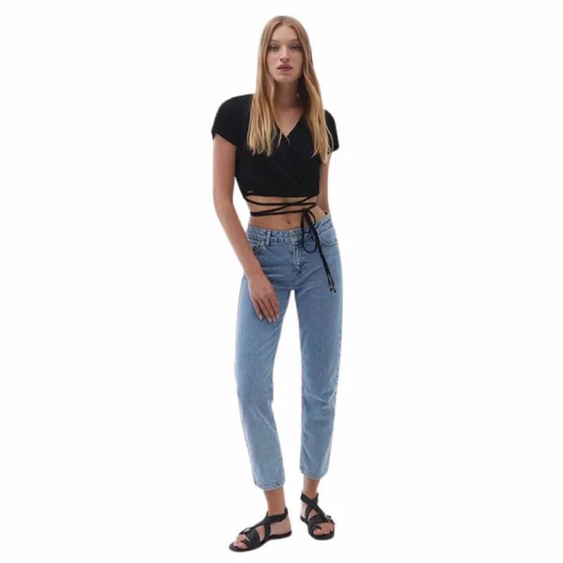 OXXO - Tie Detail Crop Top Wool Fabric Cashmere Fabric Tweed Fabric