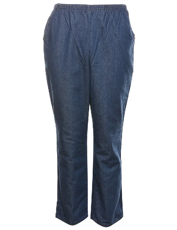 Dark Wash Tapered Denim Trousers - W26 L27 Trousers Plaid Checkered