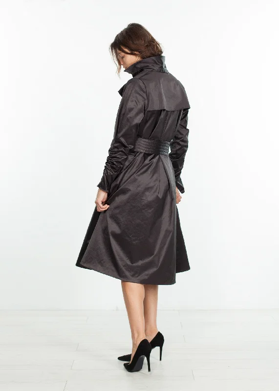 Trench Coat in Black empire Basque Peplum
