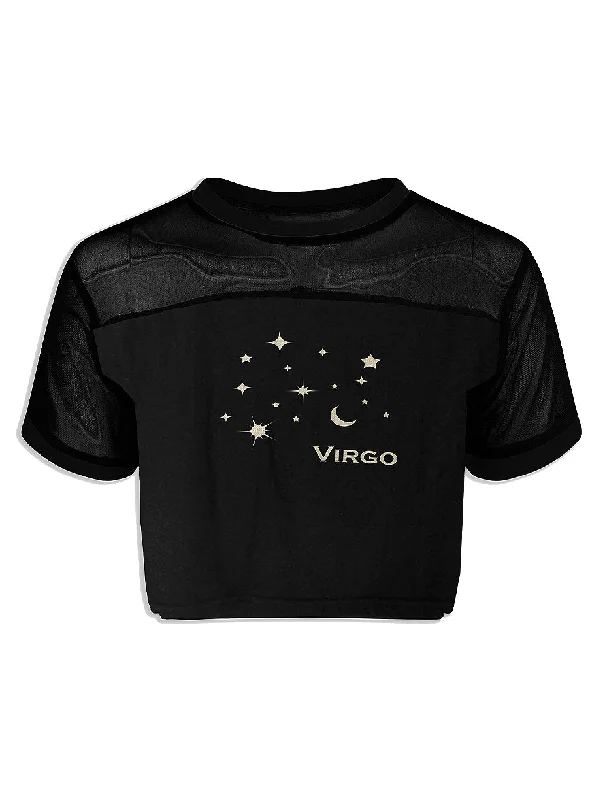 Virgo Zodiac Stars Astrology Mesh Crop Top Rayon Velvet Corduroy