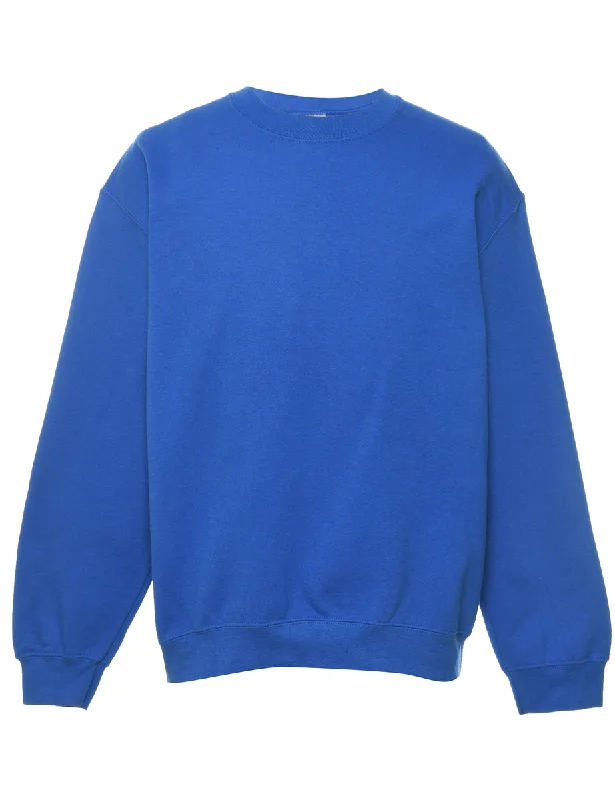 Blue Plain Sweatshirt - M Hoodie with Hem Contrast Bold Stylish