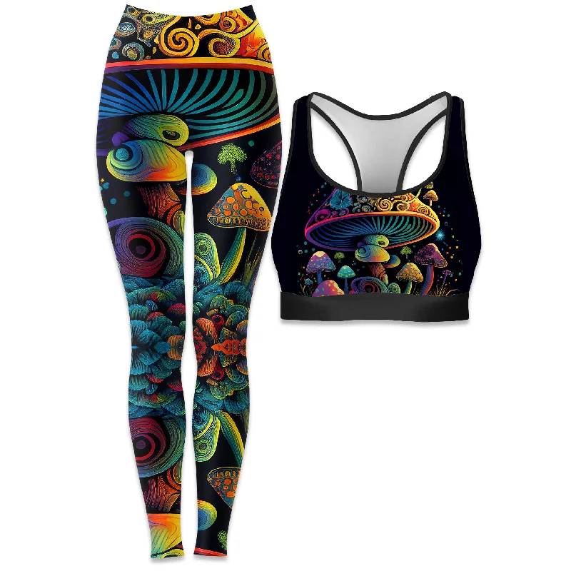 Shroom Melt Rave Bra and Leggings Combo Cozy Yoga Compression Leggings