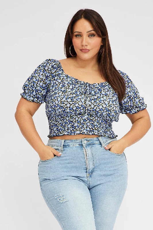 Black Floral Crop Top Short Sleeve Shirred Waist Zippered Front Buttoned Front Snap Front Black Floral Crop Top Short Sleeve Shirred Waist Zippered Front Buttoned Front Snap Front