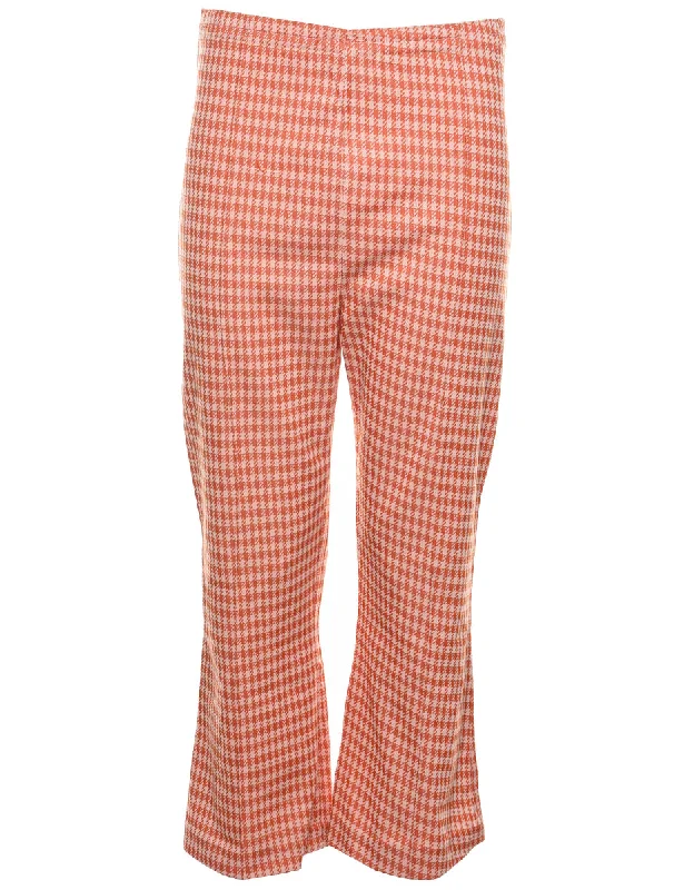 Houndstooth Design White & Orange 1970s Trousers - W27 L26 Trousers Trousers Formal