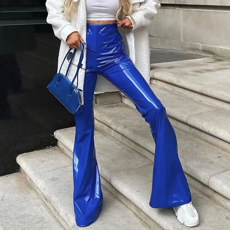 Women Slim Flar Long Leather Trousers Trousers Velvet Soft