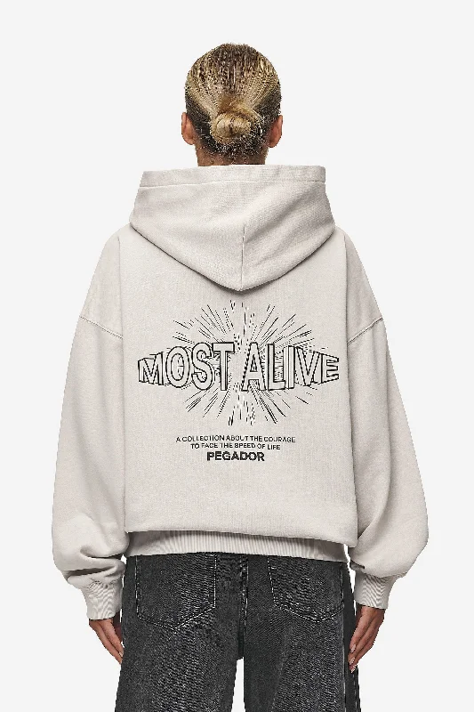 Nisa Oversized Hoodie Washed Moon Grey Hoodie with Hem Contrast Bold Stylish