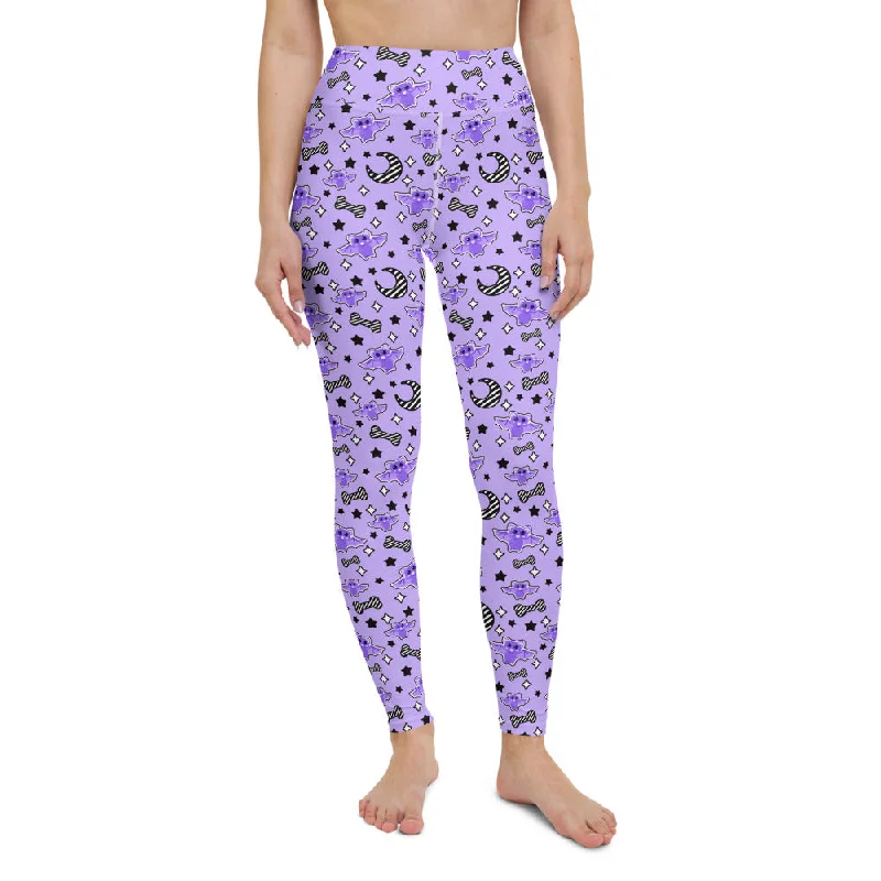 Magical Kawaii Spooky Bats Purple Yoga Leggings Comfortable Sports Performance Tights Magical Kawaii Spooky Bats Purple Yoga Leggings Comfortable Sports Performance Tights