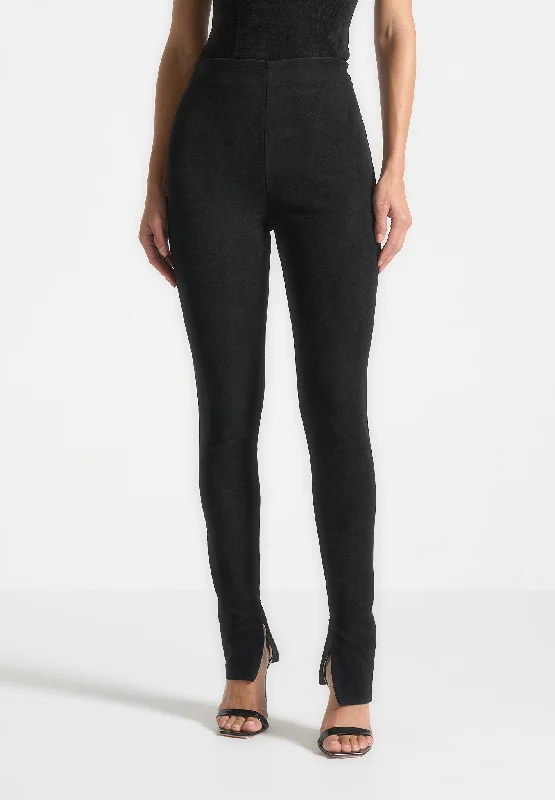 Suede Leggings - Black Trendy Black Mesh Leggings