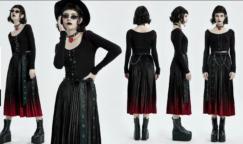 Punk Long Sleeves Crop Top Zippered Buttoned Snapped