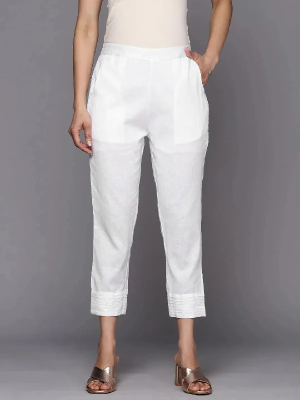 White Solid Cotton Trousers Trousers luxurious high-end