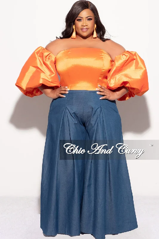 Final Sale Plus Size Off the Shoulder Puffy Sleeve Crop Top in Orange Mesh Blend Leather Blend Suede Blend Final Sale Plus Size Off the Shoulder Puffy Sleeve Crop Top in Orange Mesh Blend Leather Blend Suede Blend