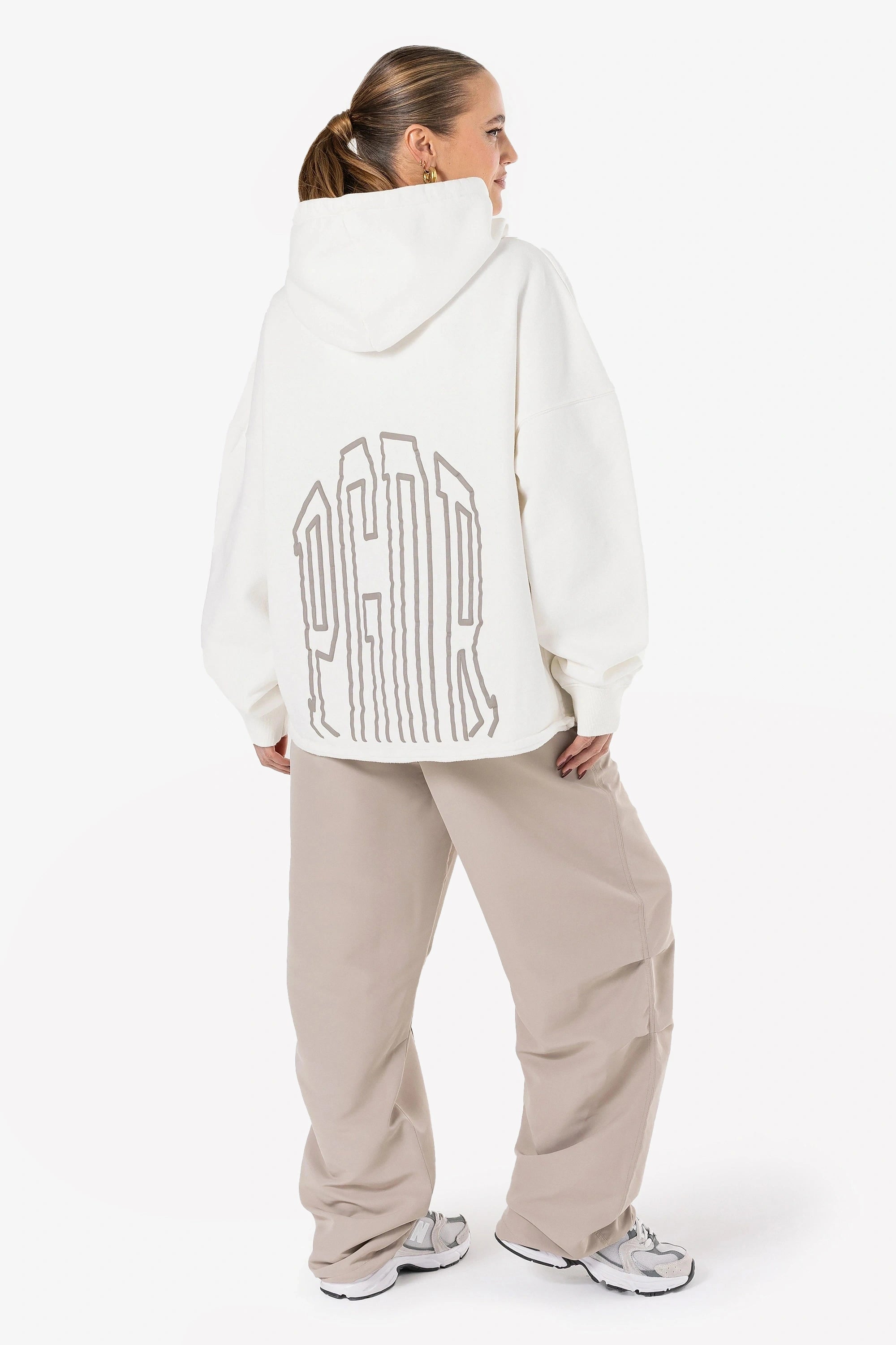 Rutty Super Oversized Hoodie Washed Warm White Hoodie with Turtle Neck Cozy Winter