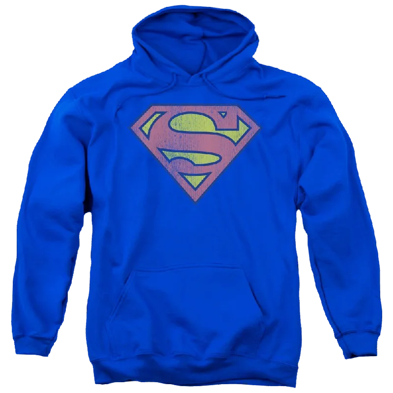 DC Comics Retro Supes Logo Distressed - Pullover Hoodie Leg Sleeve Comfort