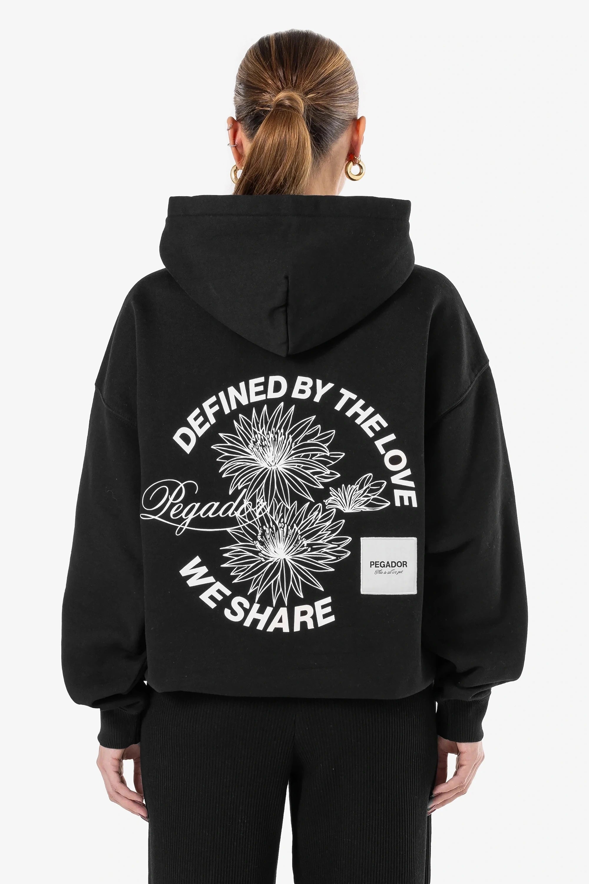 Serena Oversized Hoodie Washed Black Hoodie with Frayed Bohemian Relaxed