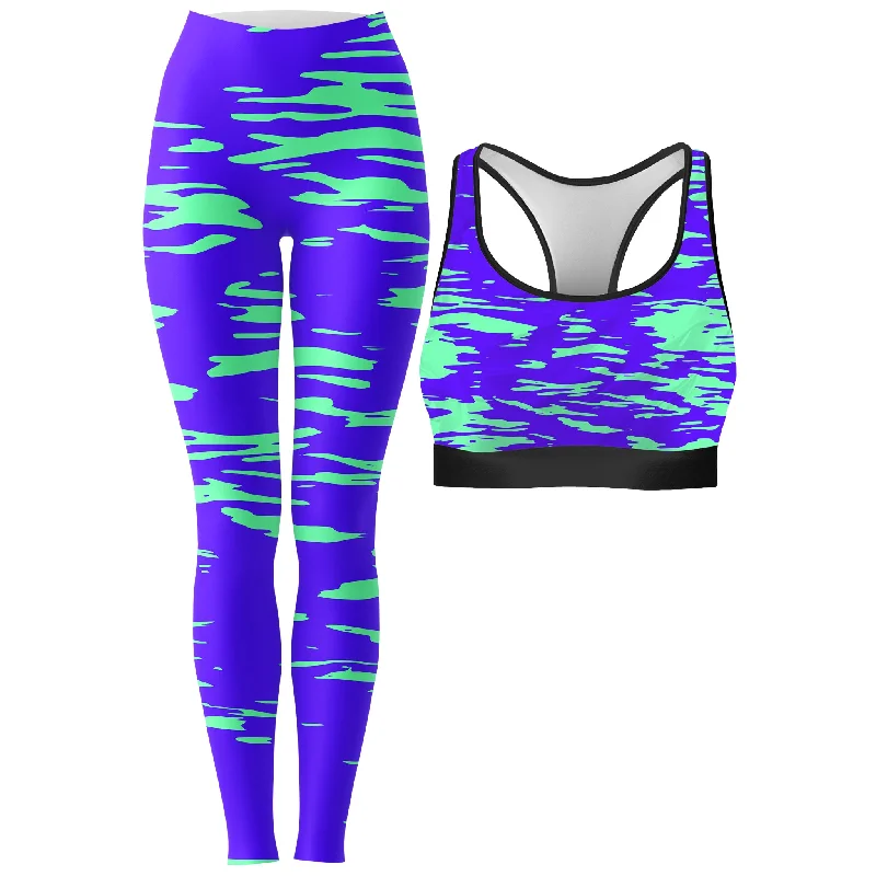 Purple Mint Rave Zebra Stripe Rave Bra and Leggings Combo Comfortable Wide-Band Leggings
