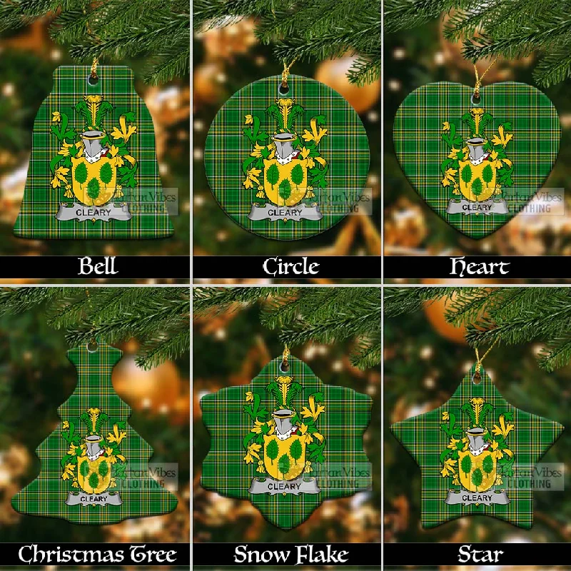 Cleary Irish Clan Tartan Christmas Ceramic Ornament with Coat of Arms Sequined Lace Ribbed Cleary Irish Clan Tartan Christmas Ceramic Ornament with Coat of Arms Sequined Lace Ribbed