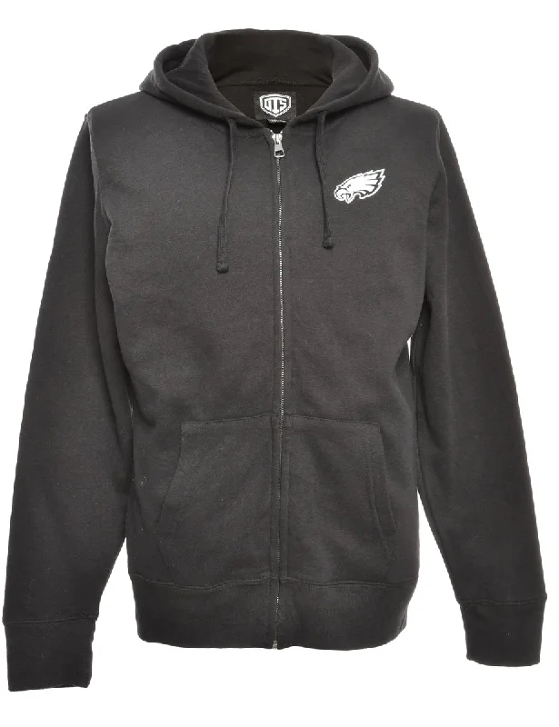 Black Printed Hoodie - L Hoodie with Batwing Sleeves Loose Dramatic