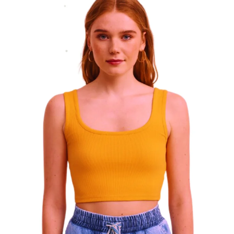 OXXO- Orange Square Neck Crop Top Wool Fabric Cashmere Fabric Tweed Fabric