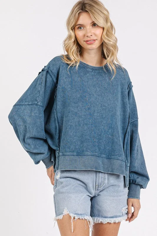 Hazel Blues® | Mittoshop Side Slit Exposed Seam Round Neck Sweatshirt Hoodie with Reflective Safety Nightwear Hazel Blues® | Mittoshop Side Slit Exposed Seam Round Neck Sweatshirt Hoodie with Reflective Safety Nightwear
