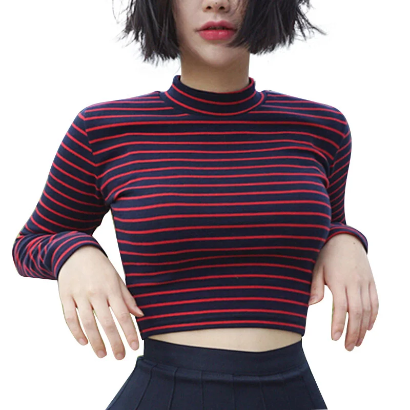 Classic Stripe Turtleneck Crop Top (Red One Size) Chenille Brocade Lace