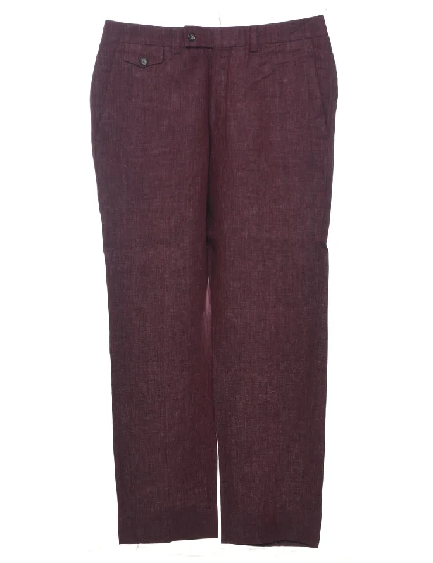 Maroon Casual Trousers - W34 L31 Wide Leg Loose Fit Mid Waist