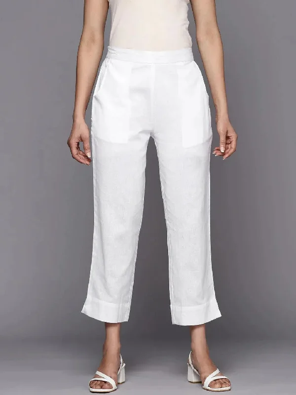 White Solid Cotton Trousers Trousers sophisticated sleek