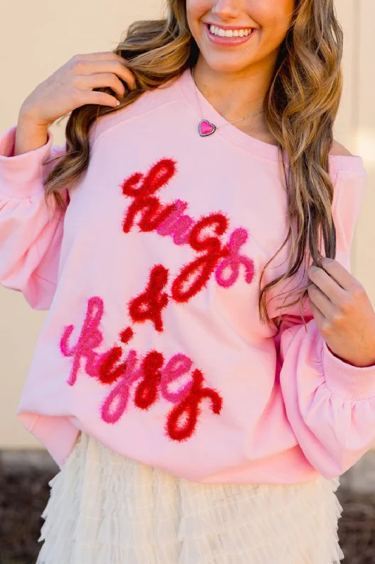 Hazel Blues® | Valentine’s Day HUG AND KISSES Round Neck Sweatshirt Hoodie with Hem Ribbing Snug Secure Hazel Blues® | Valentine’s Day HUG AND KISSES Round Neck Sweatshirt Hoodie with Hem Ribbing Snug Secure
