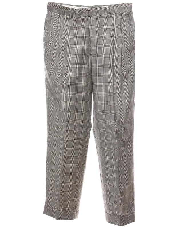 Wool Checked Pattern Grey Classic Trousers - W32 L30 Trousers Leather Faux