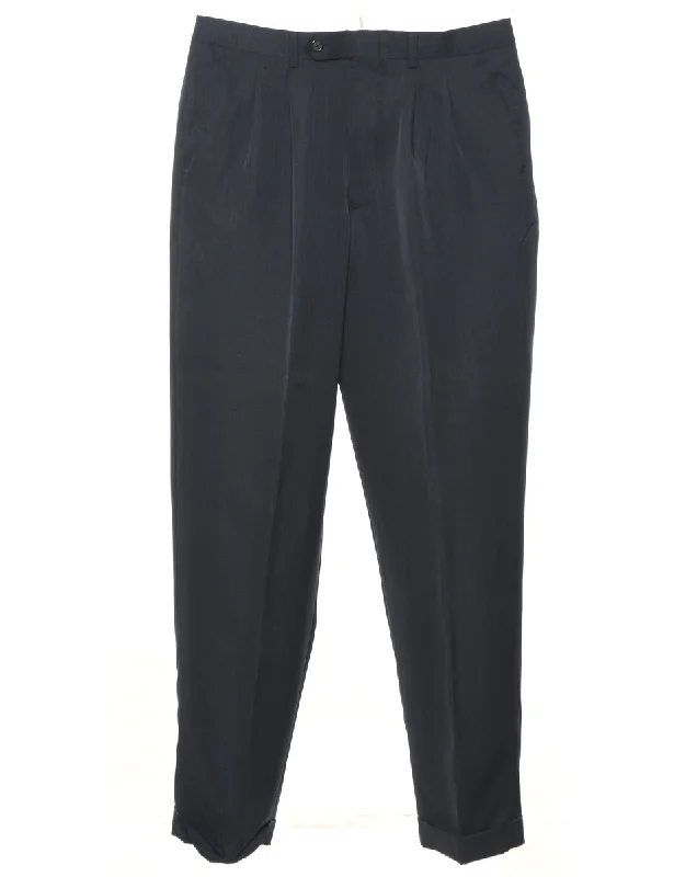Navy Classic Trousers - W32 L30 Cropped Trousers Casual Linen