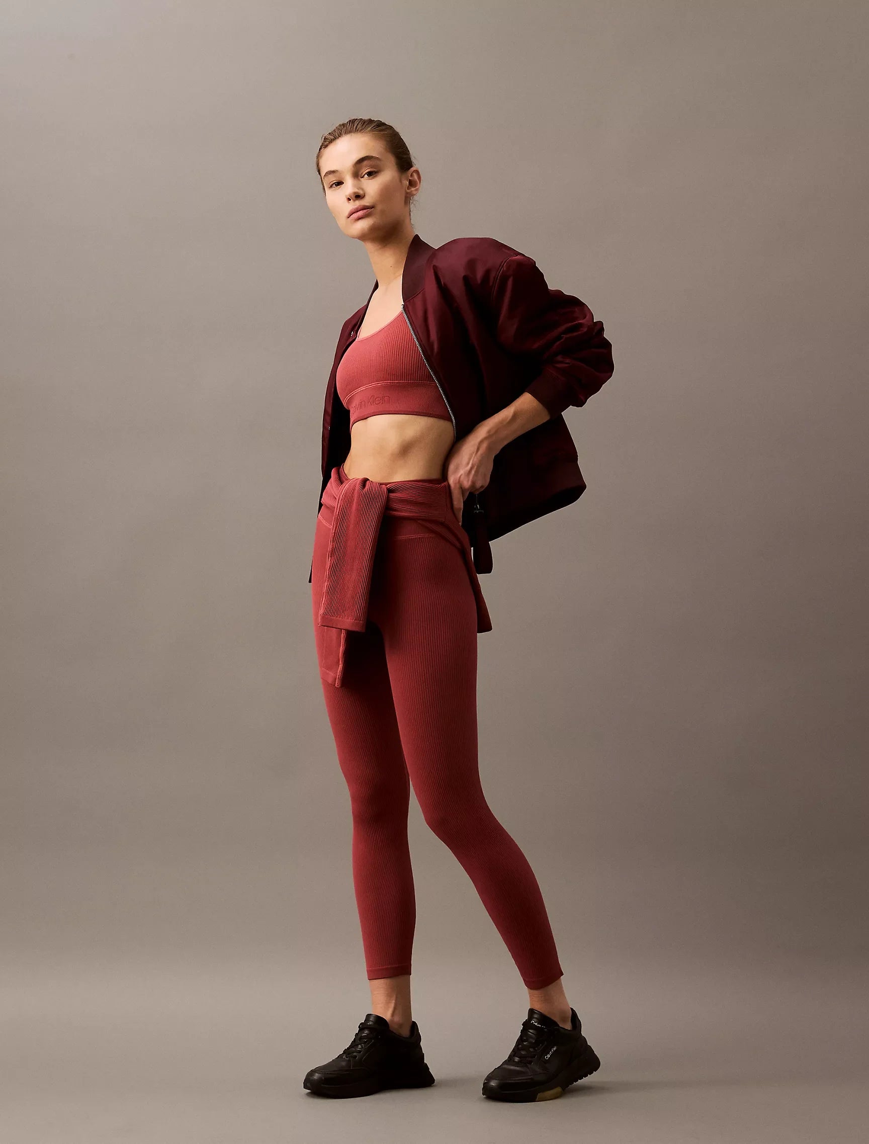 Calvin Klein Rib Sport Leggings - Women Trendy Adjustable Waist Leggings
